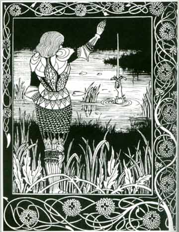 Casting the sword Excaliber to the Lady of the Lake after King Arthur was mortally wounded.