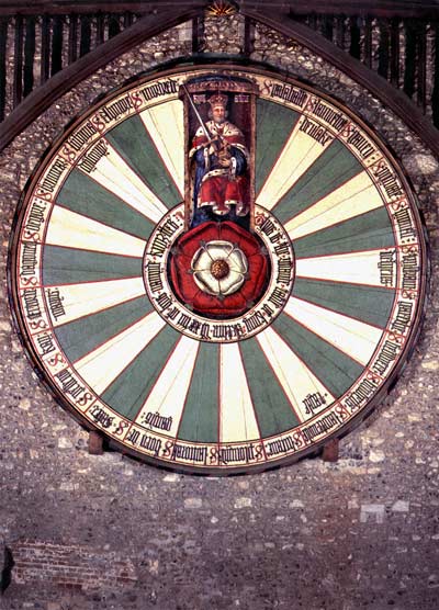 The Round Table replica hanging in Winchester Castle.